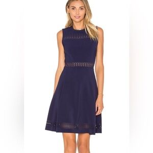 Parker Breslin Laser-Cut Dress Sleeveless Fit and Flare Back Zip Stretch Blue XS